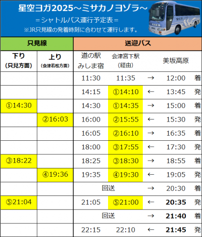シャトルバス時刻表